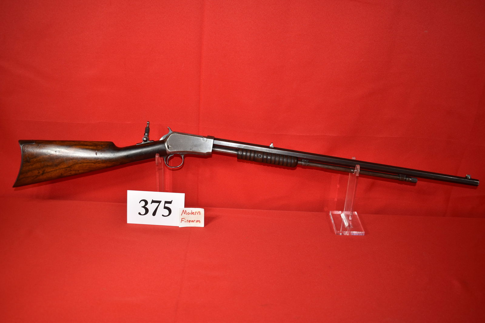 (X) Winchester Model 1890 .22 Long Slide Action Rifle: (X) Winchester Model 1890 .22 Long Slide Action Rifle, SN# 526091 mfg. 1914, 24” oct. bbl., tang sight, Great function, silver patina, takedown