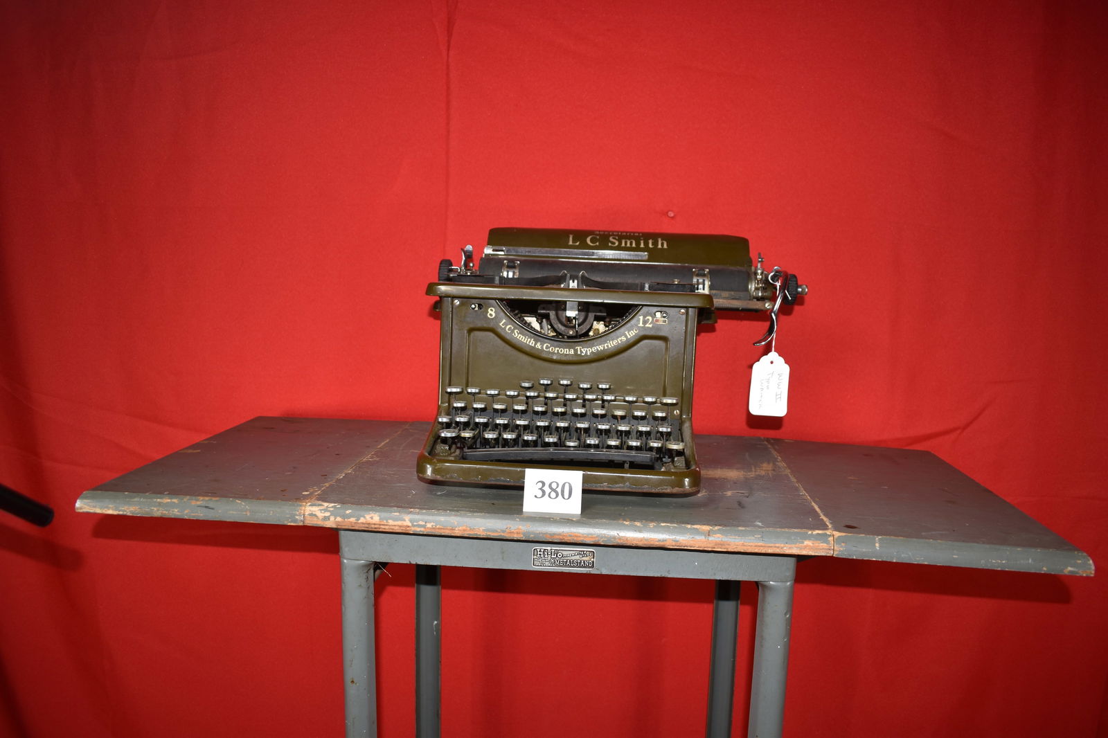 WWII LC Smith & Corona Model 8-12 Typewriter: WWII LC Smith & Corona Model 8-12 Typewriter with Hi-Lo Stand mfg. by Metalstand, no shipping & handling