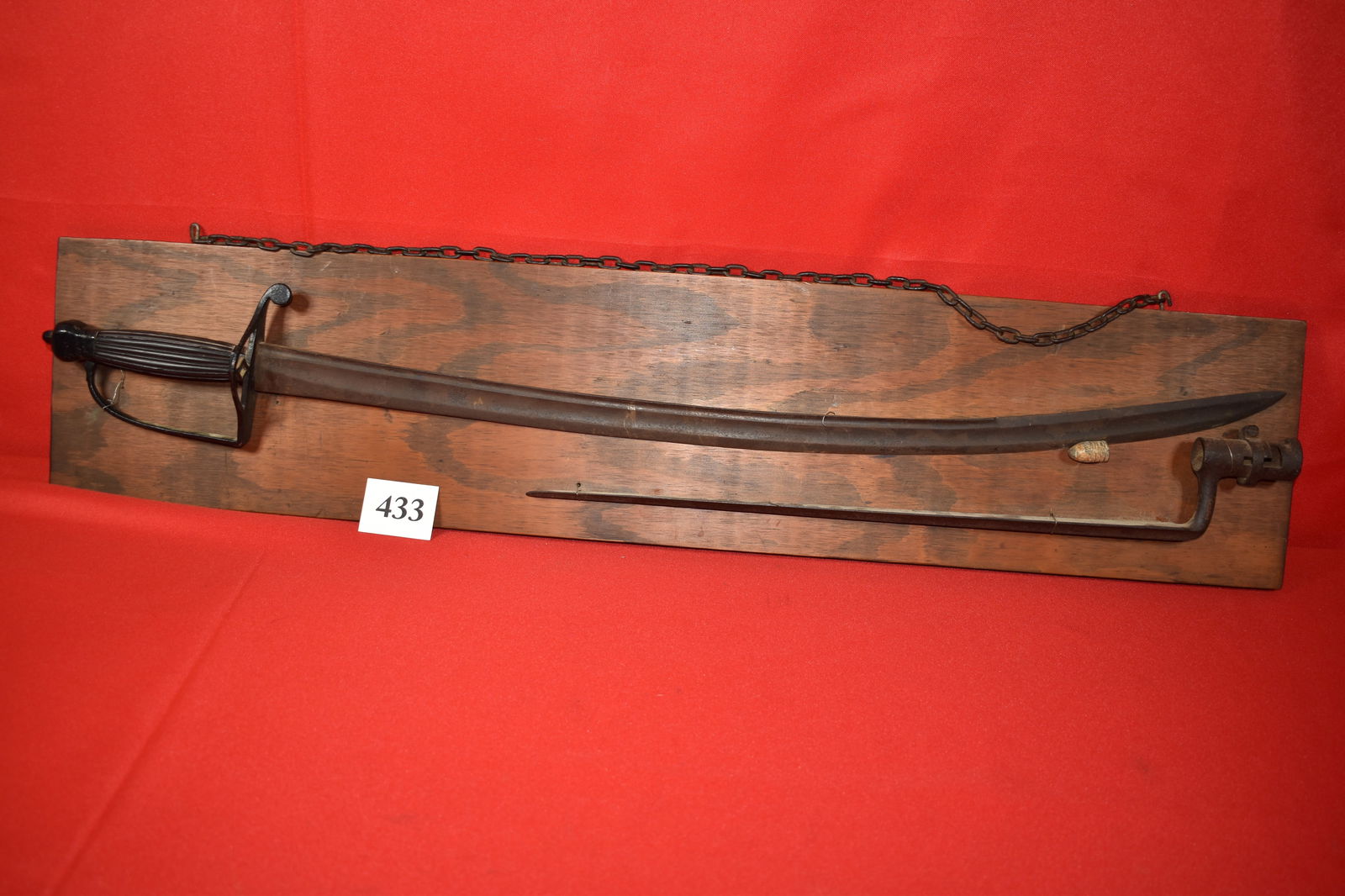 Late 1500’s Early 1600’s Antique Sword: Late 1500’s Early 1600’s Antique Sword with thong guard, socket bayonets and dug up mini ball bullet appear to be revolutionary war era