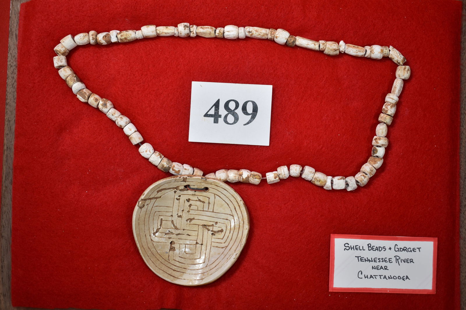 Shell Maze Gorget – beautiful strand shell beads: Shell Maze Gorget – beautiful strand shell beads – Hiwassee Tenn.