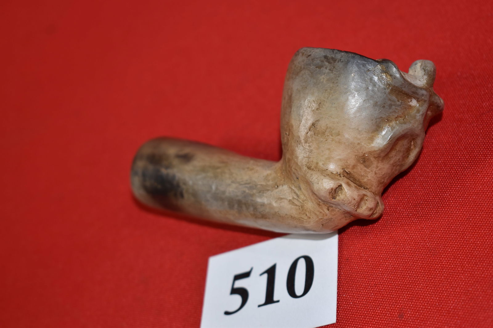 Clay Pipe Human Effigy Bowl: Clay Pipe Human Effigy Bowl – Ark., 4” long 1 7/8” dia. bowl