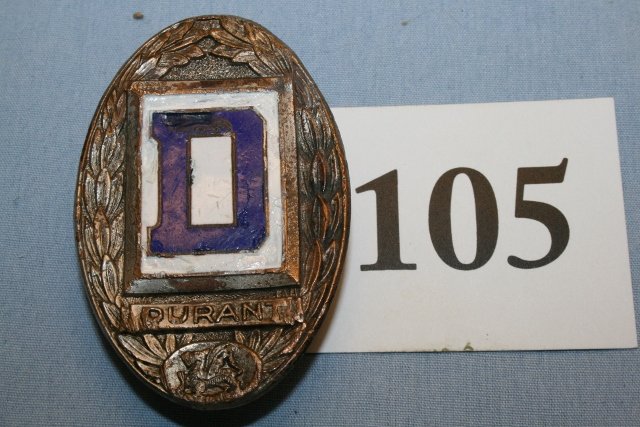Durant enameled auto emblem: Durant enameled auto emblem 2 1/4" x 1 1/2"