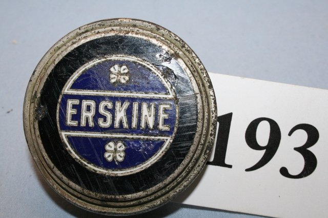 Erskine enameled emblem: Erskine enameled emblem, fair condition. 2” dia.