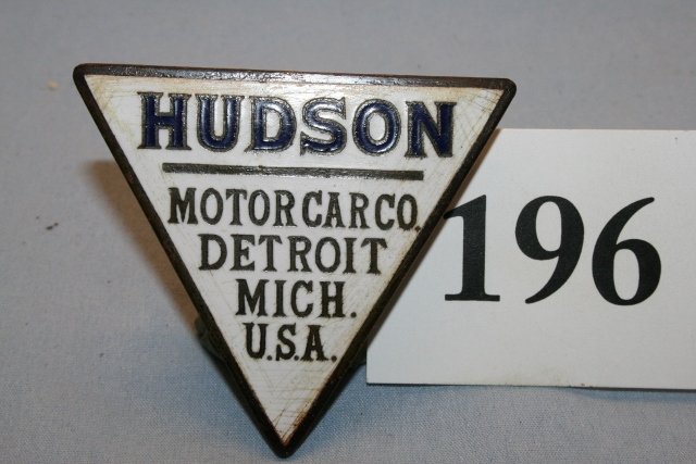 Hudson Motor Car Co. enameled auto emblem: Hudson Motor Car Co. enameled auto emblem, triangle. 2 ½” side