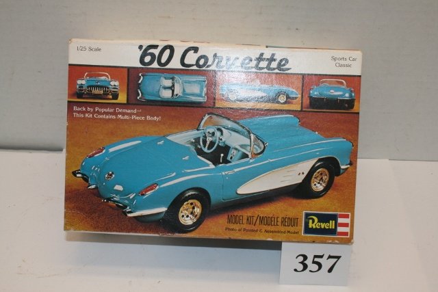 1960 Corvette model kit: Revell unassembled 1/25” scale 1960 Corvette model kit. CA 1984