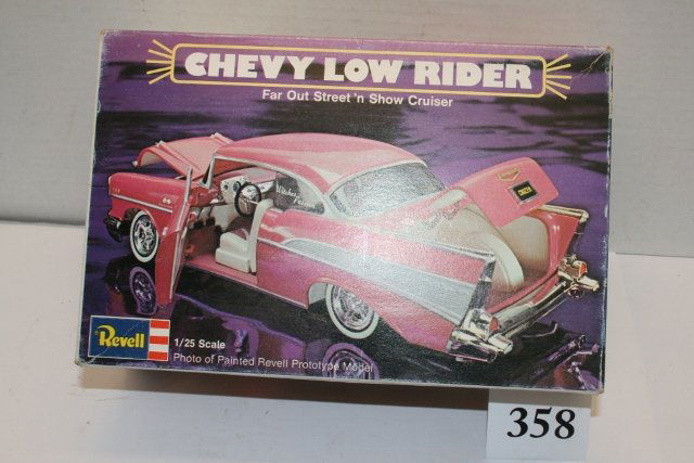1957 Chevy Low Rider model kit: Revell unassembled 1/25” scale 1957 Chevy Low Rider model kit. CA 1979