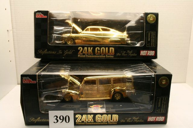 Two 24K gold Hot Rod Magazine models: Two 24K gold 1/24” scale Hot Rod Magazine models