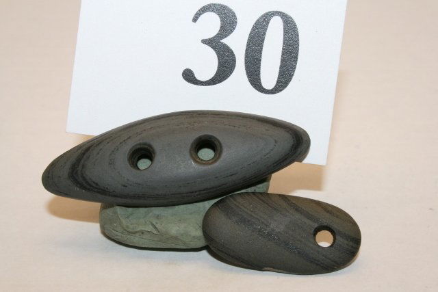2 Miniature Banded Slate Pieces: 2 Miniature Banded Slate Pieces, 2” Gorget, 1 1/8” Pendant, both Tuscaruarus Co. Ohio Nice – Rare!