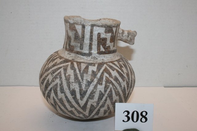 Anasazi Pueblo II Tularosa Pitcher: 6” x 6” Black on white Animal Head Handle Anasazi Pueblo II Tularosa Pitcher – some rim chips, Horse Springs Area, New Mexico, Museum Quality - Louis Van Slooten Collection