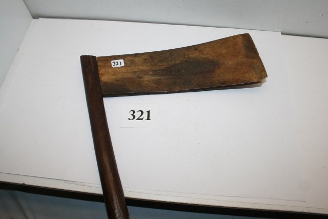 Whale Bone Blade Hide Scraper: 10” Wood Handle with 10” x 3 ¾” Whale Bone Blade Hide Scraper, Eskimo/Inuit