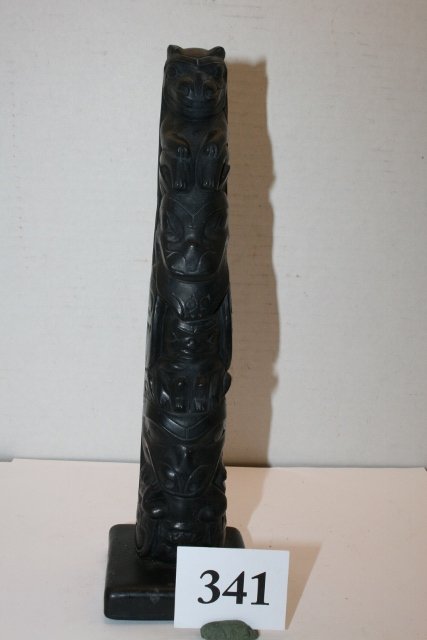 Argilite Totem Pole: 10 ½” Cast Reconstituted Argilite Totem Pole, 20th Century, Alaska
