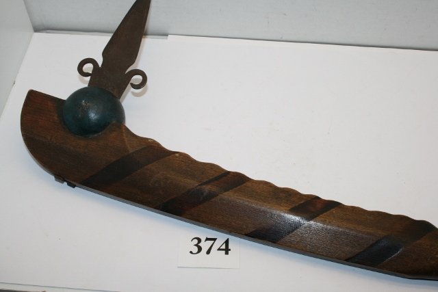 Spontoon Club: 19” Spontoon Club with Iron Spontoon Blade, Painted Old Blue Wood Club