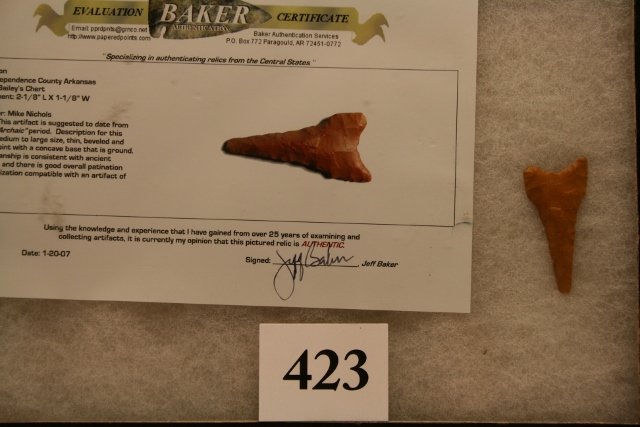 2 1/8” Dalton Drill: 2 1/8” Dalton Drill – colorful Baileys Chert, Independence Co. Ark. – Baker C.O.A.