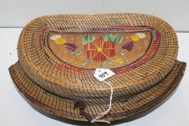 Great Lakes Basket Purse: 11 ½” x 7 ½” x 3 ½” Rare Great Lakes Basket Purse Quilled Decoration – Pine Needle Construction, Ex. Museum Collection