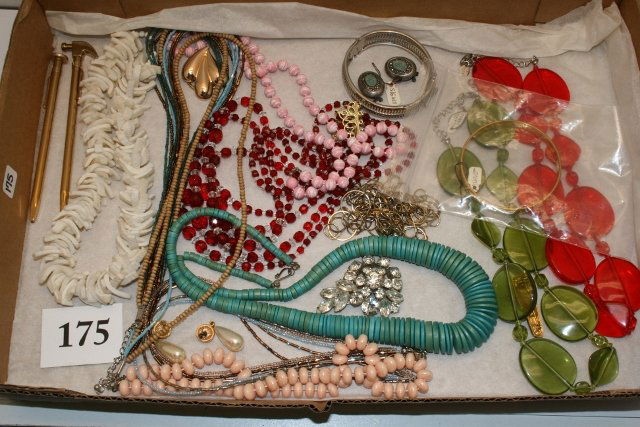 Box Lot of Jewelry: Box Lot of Jewelry – necklaces, bracelets – some signed Claire, Monet