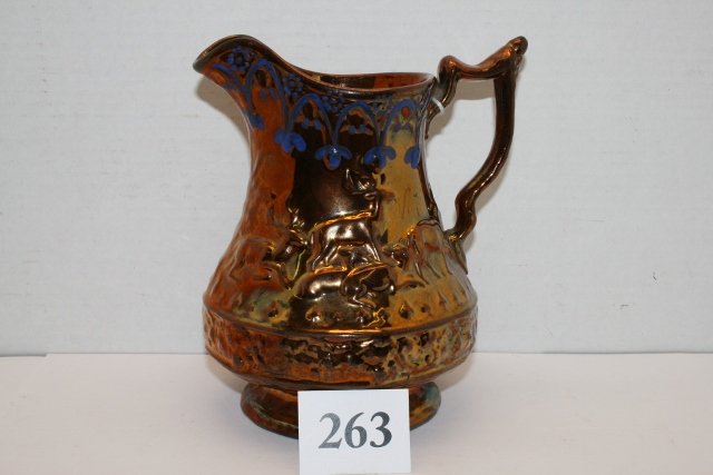Copper Luster Pitcher: Copper Luster Pitcher – large – deer running – 7 ½”
