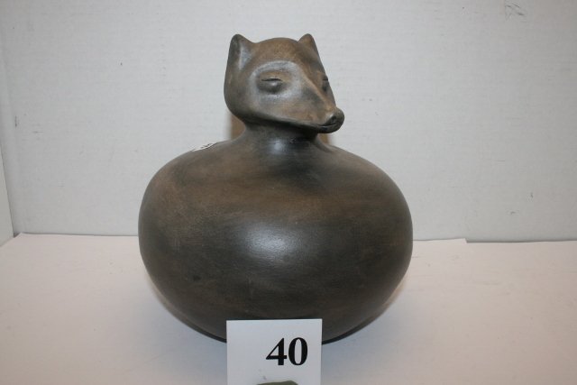 Opossum Pottery Jar: Contemporary 7 ½” x 7 ½” Opossum Pottery Jar Wickliffe Mounds, 2001, Kentucky, signed AG