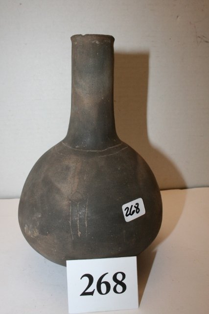 Long Necked Incised Caddo Water Bottle: 5 ¼” x 7 ¾” Long Necked Incised Caddo Water Bottle – Arkansas, appears solid