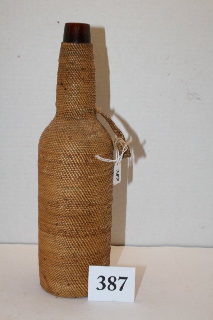 Basketry Over Whiskey Bottle: 11 ½” Basketry Over Whiskey Bottle – California
