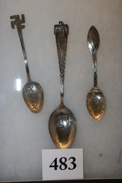 Rolling Log Designed Navajo Spoon: 4 ¾” Rolling Log Designed Navajo Spoon, Sterling 6 3/8” Spoon with thunderbid design and 4 ¾” spoon with rolling logs