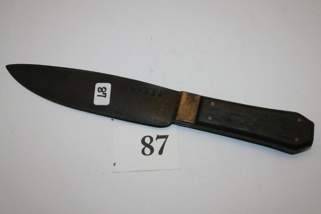 Coffin Handled Knife: 10” Primitive Hand Forged Coffin Handled Knife – marked K and S