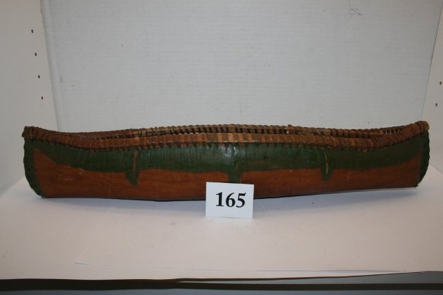 Miniature Birch Bark Painted Canoe: 19 ½” Miniature Birch Bark Painted Canoe – well made