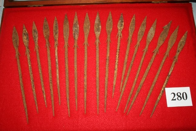 17 African Spears: 12 x 18 Wood Frame with 17 African Spears – average 8” in length
