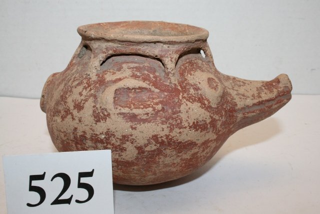 Opossum Effigy Bowl: 3 ½” x 6” Opossum Effigy Bowl found by Bill Rollett, Bailey Site Bailey Co. Ark. Kent Strange Coll. Heavily Restored no returns