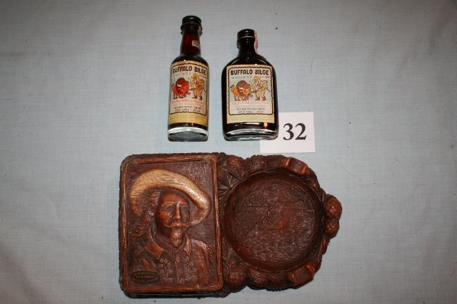 Buffalo Bill, Sorocco 2 pc. Smoking: Buffalo Bill, Sorocco Wood Cast 2 pc. Smoking Set, Buffalo Bill Memorial Center, and 2 bottles Buffalo Bill Whiskey