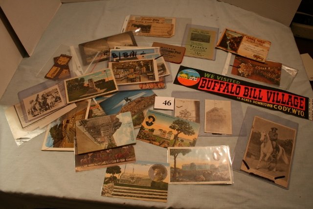 4 BB Photos, 20 Postcards, Bumper Sticker: Lot consisting of 4 BB Photos, 20 Postcards, Bumper Sticker, Tysens Ad, Buffalo Grazing Stereo Card