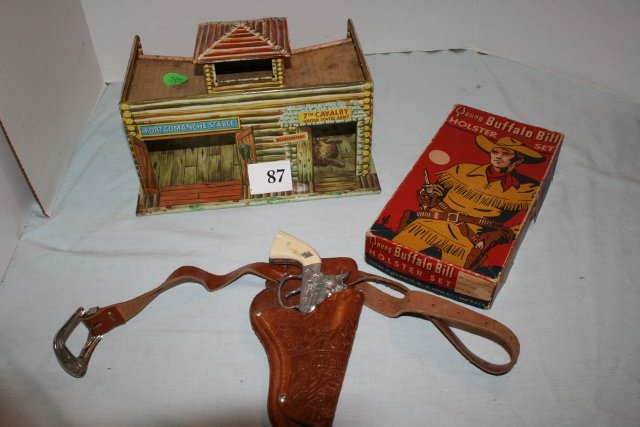 Tin Toy Fort Comanche: Tin Toy Fort Comanche & Young Buffalo Bill Holster in original box