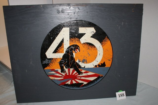 Plywood Panel with painted 13” Circle: 18” x 24” ½” Plywood Panel with painted 13” Circle with Panther tearing up a Japanese Flag and #43, original art