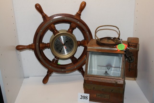 U.S. Navy Compass “ Decorative Ships Wheel: Lot consisting of Copper U.S. Navy Compass “Box Only” Decorative Ships Wheel, Quartz Movement Ships Clock Wall Mount