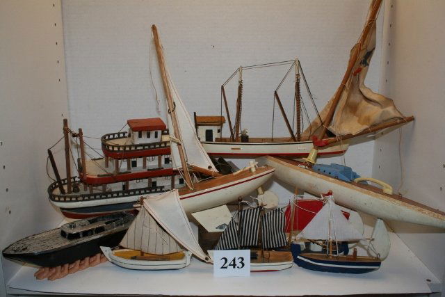 Sail Boats and River Boat Models: 6 Assorted Sail Boats and River Boat Models, various conditions