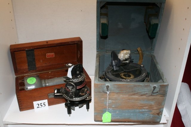 Lot consists of WWII Ships Compass: Lot consists of WWII Ships Compass with box – as is, Astro Compass Mark II in box, Calvin White Illuminated Compass in box, hand held Flashlite Instrument