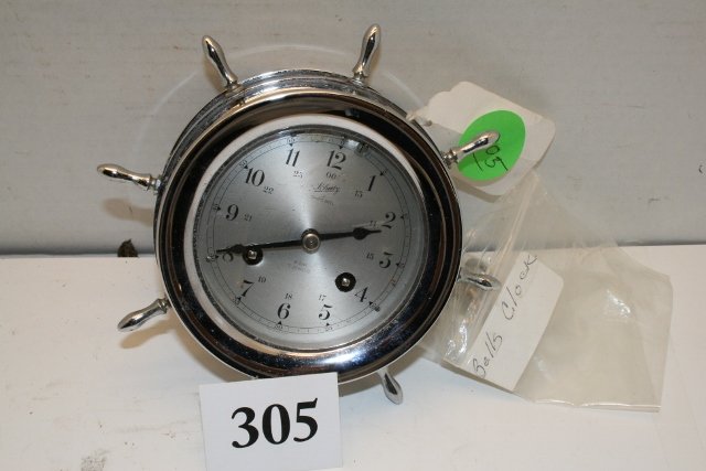 Chrome Schatz Ships Wheel Clock: Chrome Schatz Ships Wheel Clock – ships bells, jeweled escapement