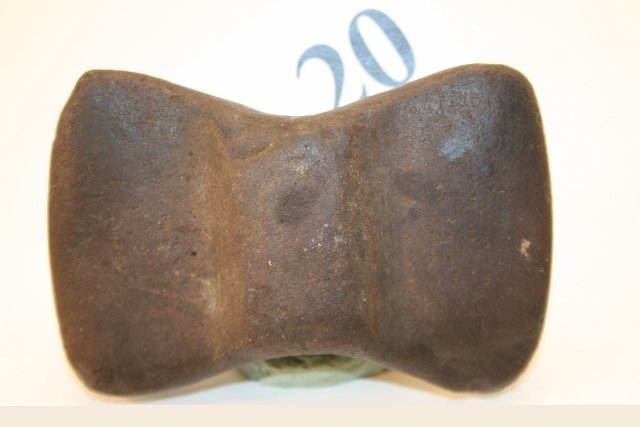 Red Slate? Bow Tie Bannerstone: 3 ½” Red Slate? Bow Tie Bannerstone – partially drilled – Ex. Ray Johnson Coll. Pictured page 159, Who’s Who #4