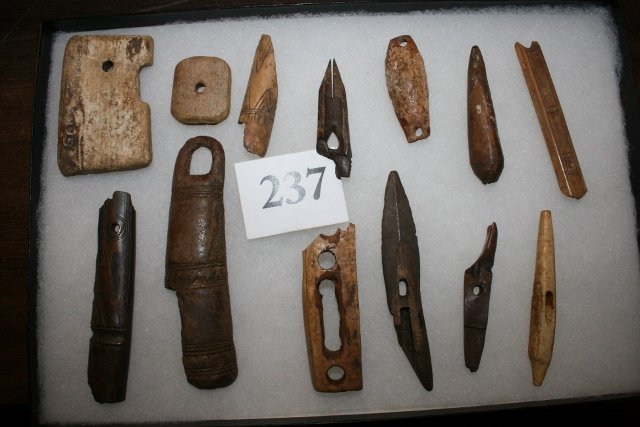 13 Ivory Bone Artifacts: 12 x 8 Frame with 13 Ivory Bone Artifacts – Eskimo will not ship out of country