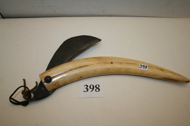 Tusk with 8” Steel Folding Knife: 12” Tusk with 8” Steel Folding Knife, Yupik, Seal Butchering Tool, N.E. Canada