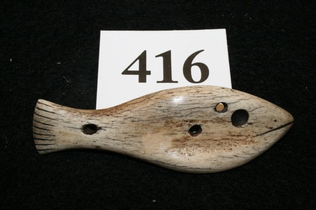 Carved Yupik Bone Fish Lure: 3 5/8” Carved Yupik Bone Fish Lure, Rare
