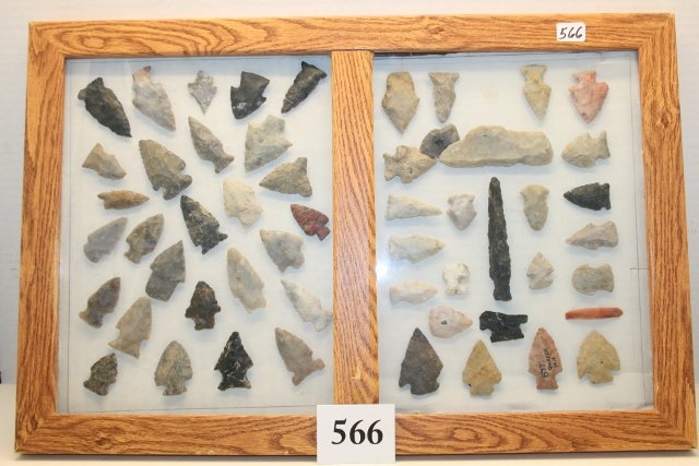 53 Flint Scrapers, drills, points: Frame with 53 Flint Scrapers, drills, points – Stark – Summit Co. Ohio