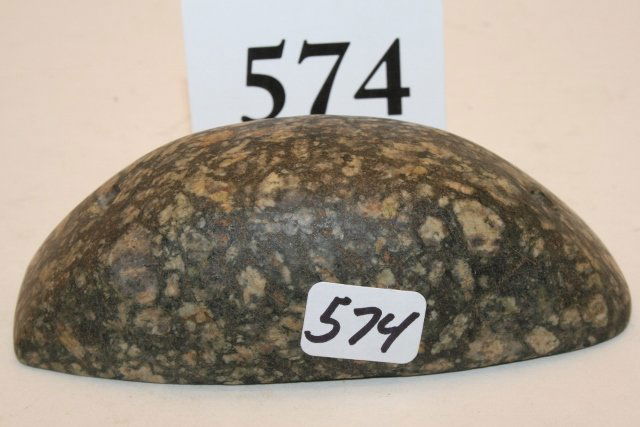 Speckeled Hardstone Boatstone: 4 1/8” Speckeled Hardstone Boatstone – old tag reads Greene Co. Ill. – age uncertain