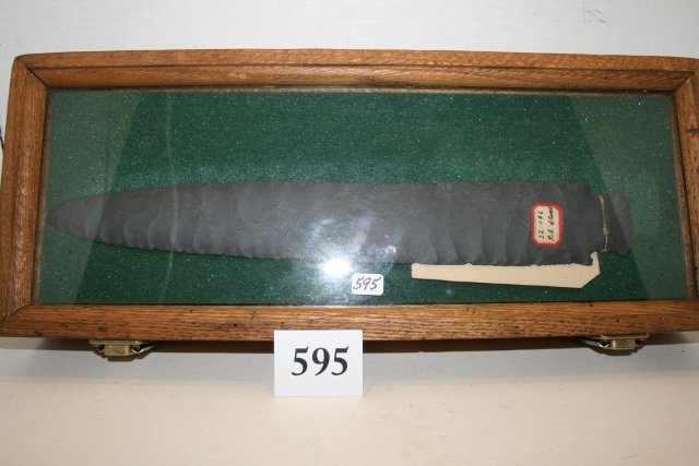 15” Cast? Ceremonial Spear: 15” Cast? Ceremonial Spear in display case marked Etowah Mounds Barton Co., Georgia