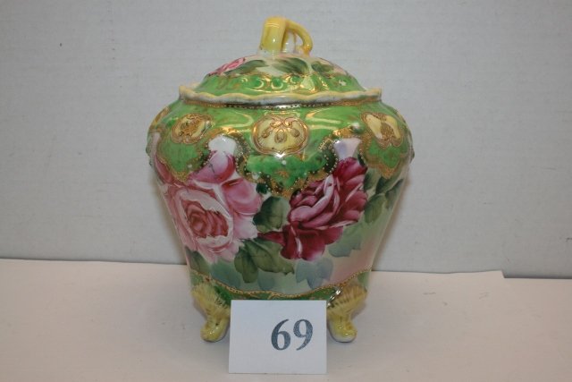 Nippon Cracker or Biscuit Jar: 7” unmarked Nippon Cracker or Biscuit Jar – some crazing & nicks on inside rim
