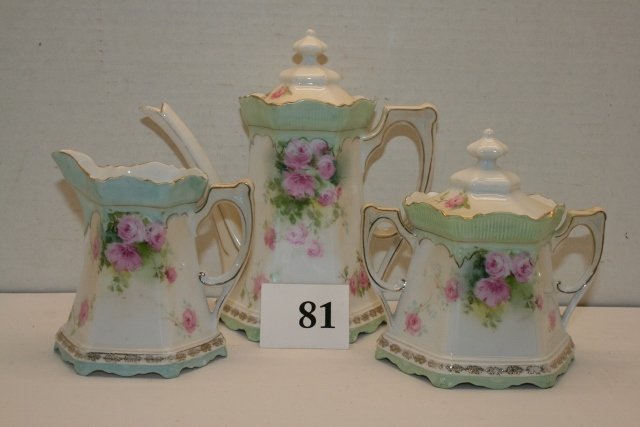 R.S. Prussia Red Mark 3 pc. Tea Set: R.S. Prussia Red Mark 3 pc. Tea Set – 7” tallest