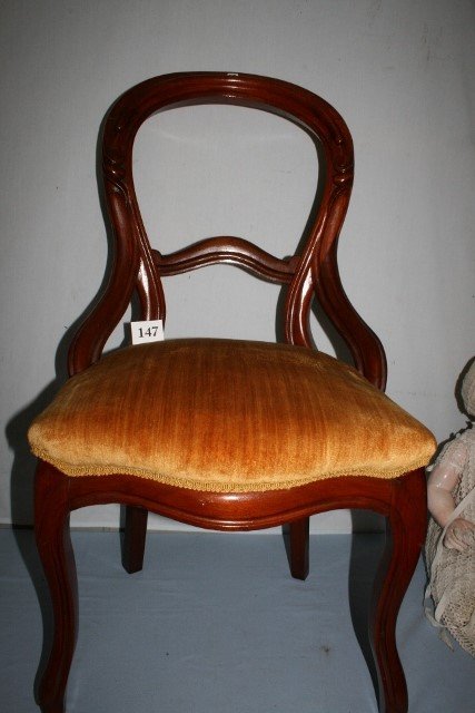 Walnut Victorian Chair- WILL NOT SHIP: Walnut Victorian Chair – gold upholstery – nice shape – will not ship