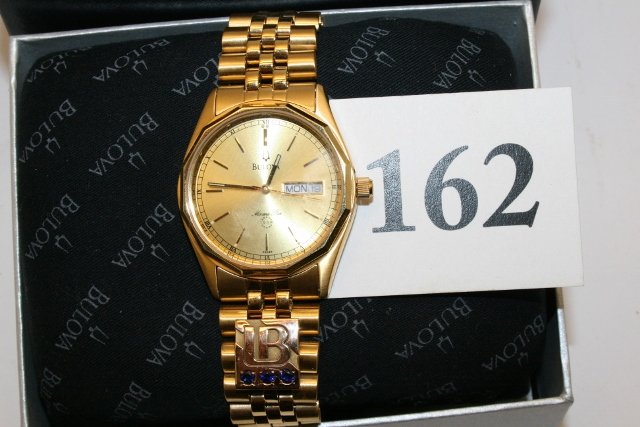 Bulova Watch: Bulova Watch – running – “B” with 3 small sapphires Marine Star 100m – new in box