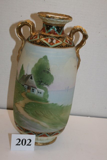 12” Large Hand Painted Nippon Vase: 12” Large Hand Painted Nippon Vase
