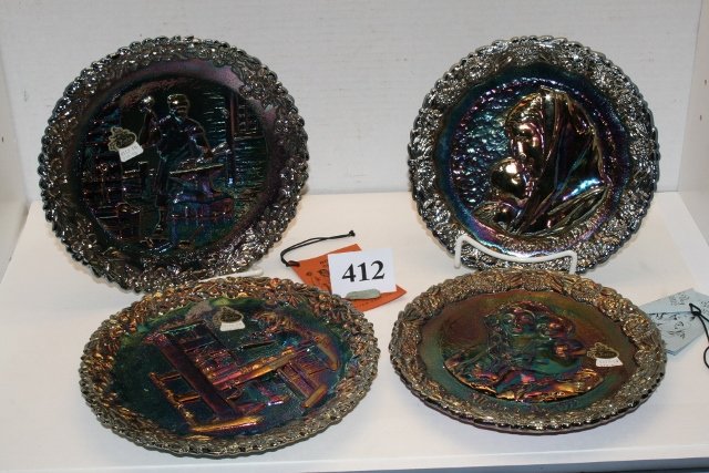 4 Fenton Plates: 4 Fenton Plates – amethyst iridescent – 2 Mothers Day 1972 – 1971 & 1972 Craftmans