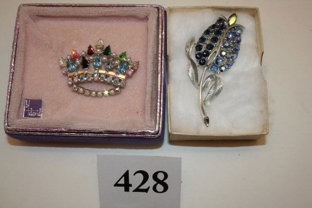 B. David Crown Pin in box & Lisner Flower Pin: B. David Crown Pin in box & Lisner Flower Pin